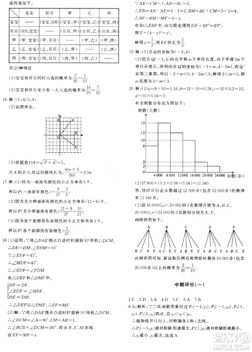 新疆青少年出版社2024年春优学1+1评价与测试九年级数学下册通用版答案