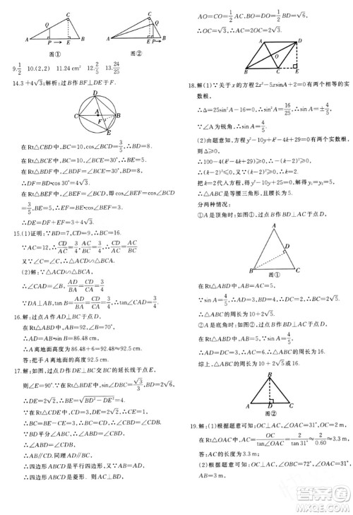 新疆青少年出版社2024年春优学1+1评价与测试九年级数学下册通用版答案