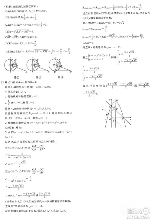 新疆青少年出版社2024年春优学1+1评价与测试九年级数学下册通用版答案