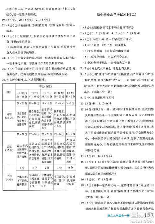 新疆青少年出版社2024年春优学1+1评价与测试九年级语文下册通用版答案