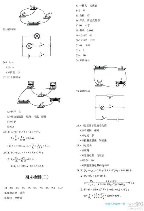 新疆青少年出版社2024年春优学1+1评价与测试九年级物理下册通用版答案