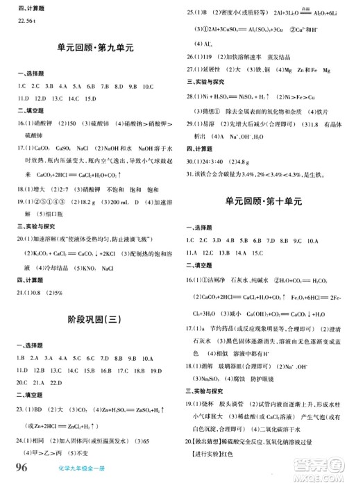 新疆青少年出版社2024年春优学1+1评价与测试九年级化学下册通用版答案