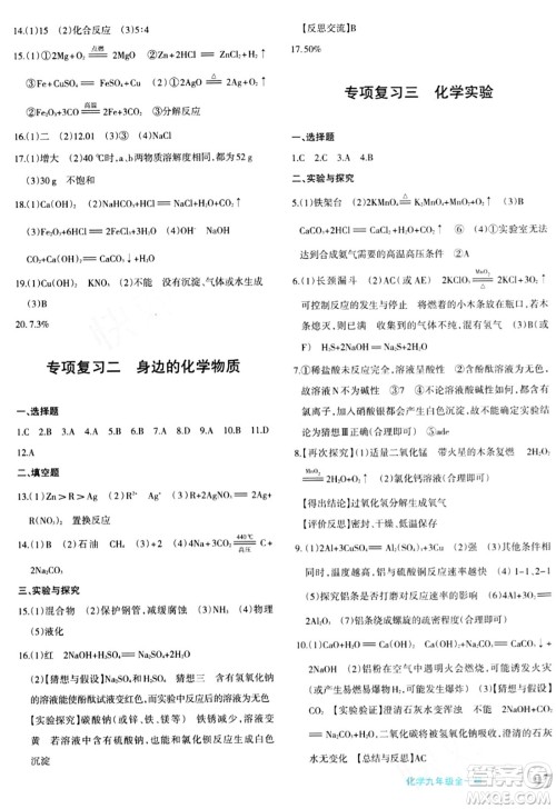 新疆青少年出版社2024年春优学1+1评价与测试九年级化学下册通用版答案