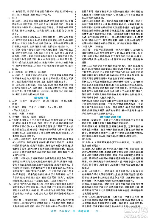 浙江工商大学出版社2024年春精彩练习就练这一本九年级语文下册通用版答案