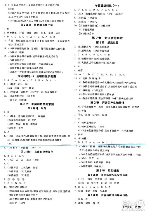 阳光出版社2024年春全品作业本七年级科学下册浙教版浙江专版答案 阳光出版社2024年春全品作业本七年级科学下册浙教版浙江专版答案