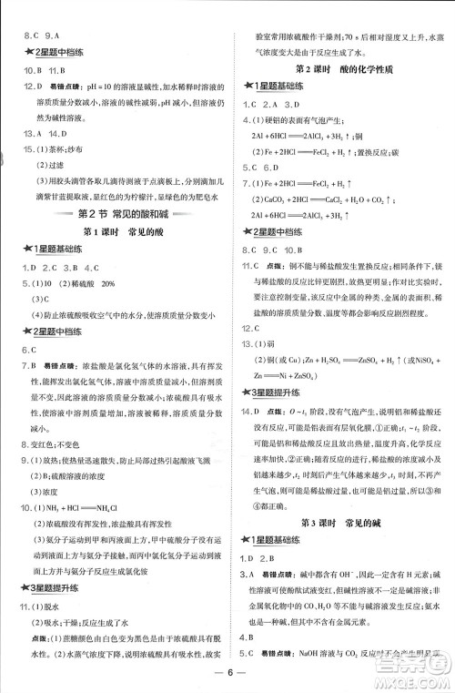 山西教育出版社2024年春荣德基点拨训练九年级化学下册沪教版参考答案