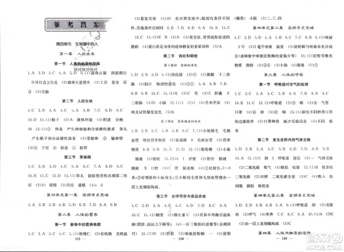四川大学出版社2024年春课堂点睛七年级生物下册人教版参考答案