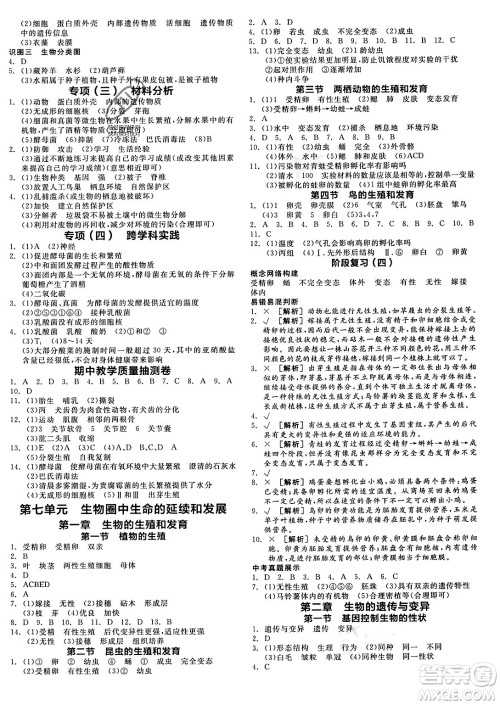 沈阳出版社2024年春全品作业本八年级生物下册人教版内蒙古专版答案