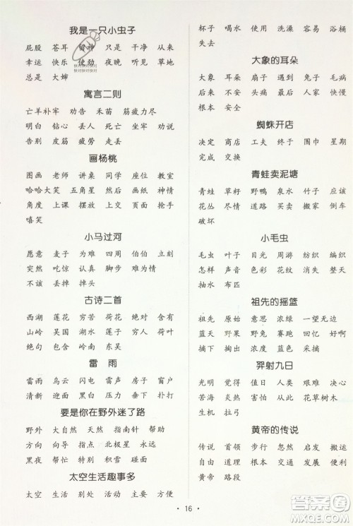 江西教育出版社2024年春阳光同学默写小达人二年级语文下册人教版参考答案