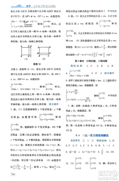 广西教育出版社2024年春自主学习能力测评七年级数学下册人教版参考答案