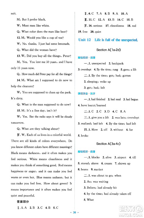 人民教育出版社2024年春人教金学典同步解析与测评学考练九年级英语下册人教版答案 人民教育出版社2024年春人教金学典同步解析与测评学考练九年级英语下册人教版答案