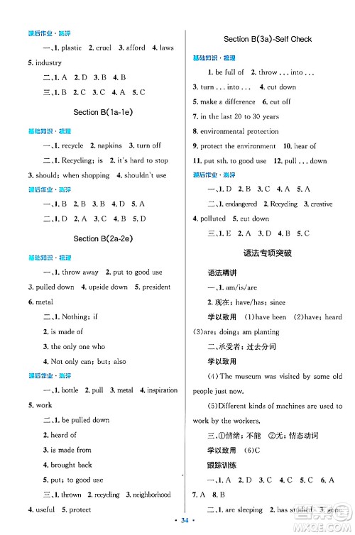 人民教育出版社2024年春人教金学典同步解析与测评学考练九年级英语下册人教版答案 人民教育出版社2024年春人教金学典同步解析与测评学考练九年级英语下册人教版答案