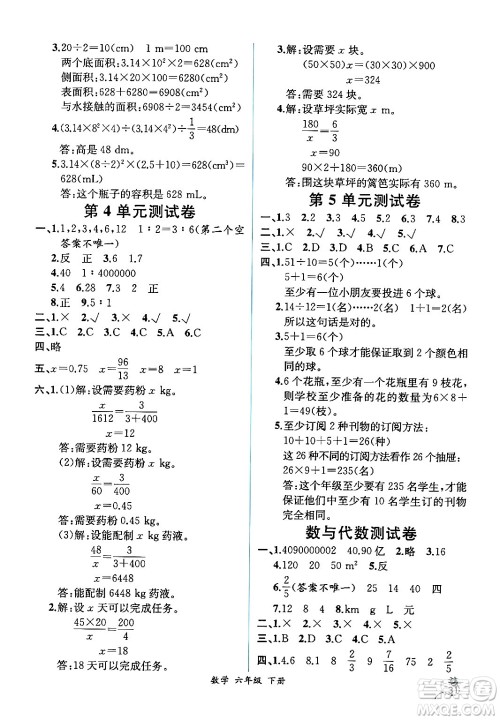 人民教育出版社2024年春人教金学典同步解析与测评学考练六年级数学下册人教版云南专版答案