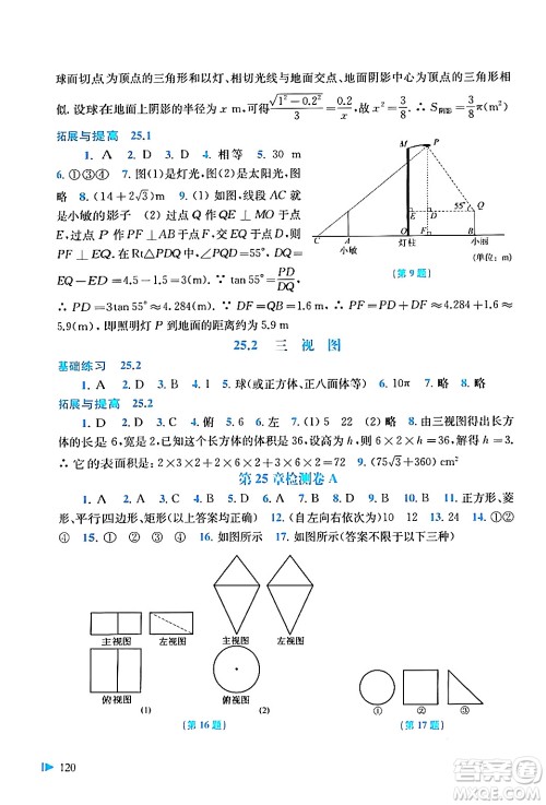 上海科学技术出版社2024年春初中数学同步练习九年级数学下册沪科版答案 上海科学技术出版社2024年春初中数学同步练习九年级数学下册沪科版答案