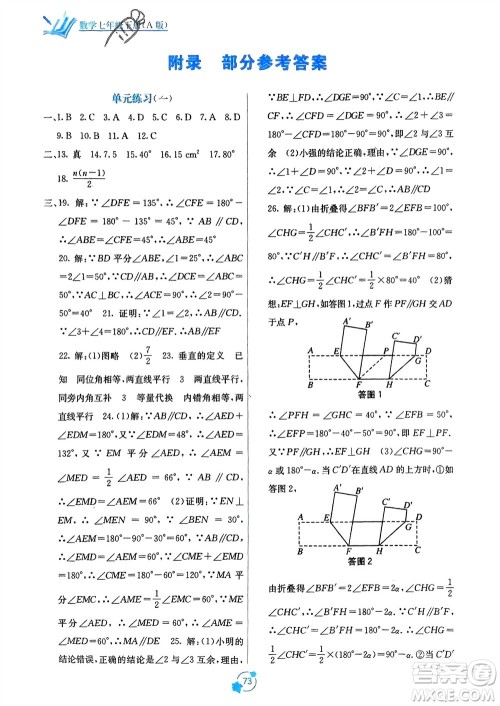 广西教育出版社2024年春自主学习能力测评单元测试七年级数学下册人教版A版参考答案