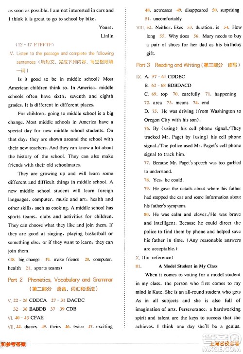 华东师范大学出版社2024年春上海名校名卷七年级英语下册牛津版上海专版答案 华东师范大学出版社2024年春上海名校名卷七年级英语下册牛津版上海专版答案