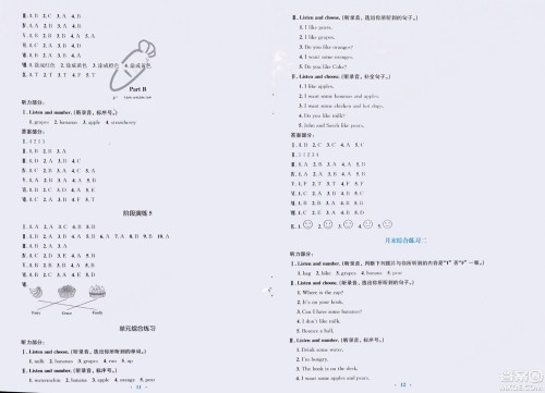 人民教育出版社2024年春人教金学典同步解析与测评学考练三年级英语下册人教版参考答案
