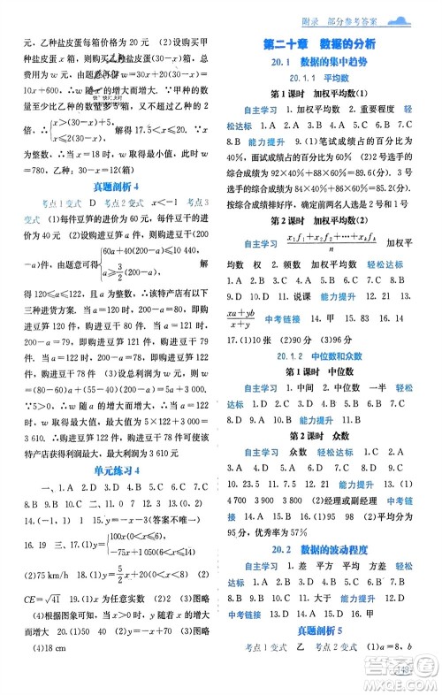 广西教育出版社2024年春自主学习能力测评八年级数学下册人教版参考答案