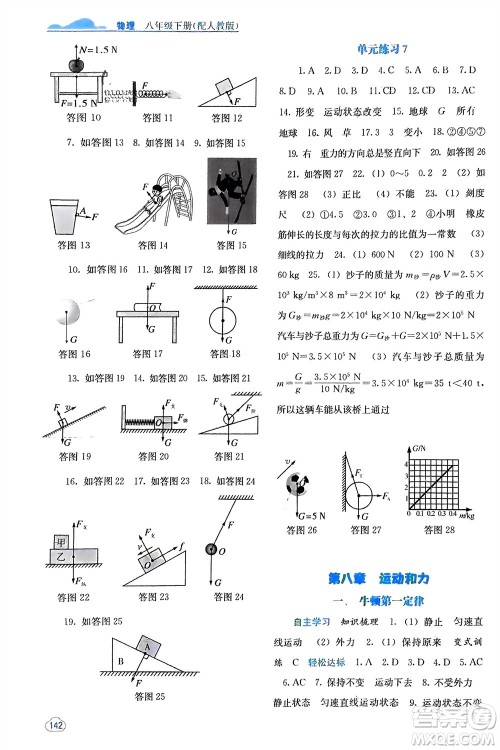 广西教育出版社2024年春自主学习能力测评八年级物理下册人教版参考答案