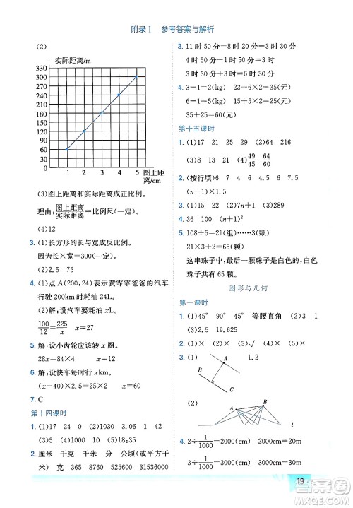 龙门书局2024年春黄冈小状元作业本六年级数学下册北师大版广东专版答案