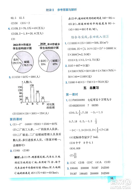 龙门书局2024年春黄冈小状元作业本六年级数学下册西师版答案