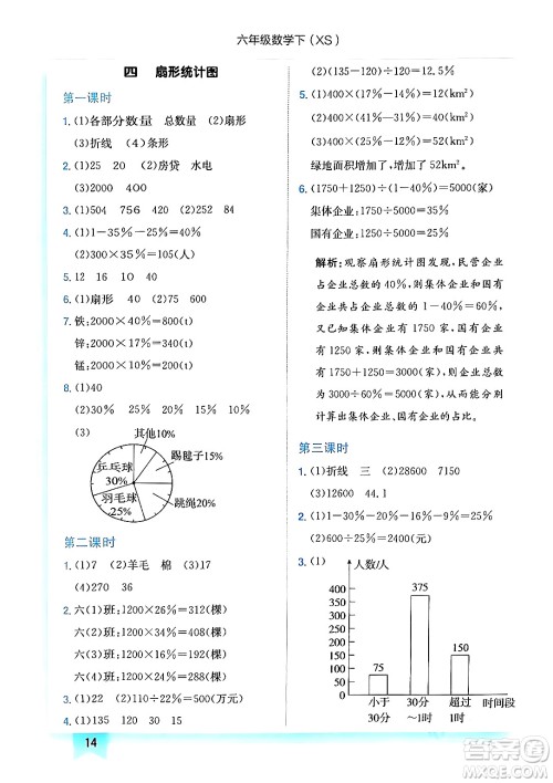 龙门书局2024年春黄冈小状元作业本六年级数学下册西师版答案