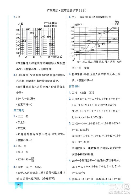 龙门书局2024年春黄冈小状元作业本五年级数学下册北师大版广东专版答案