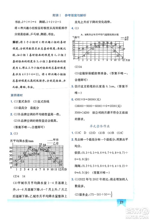 龙门书局2024年春黄冈小状元作业本五年级数学下册北师大版广东专版答案