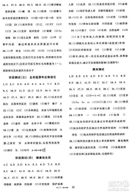 安徽师范大学出版社2024年春名校课堂八年级生物下册人教版答案 安徽师范大学出版社2024年春名校课堂八年级生物下册人教版答案