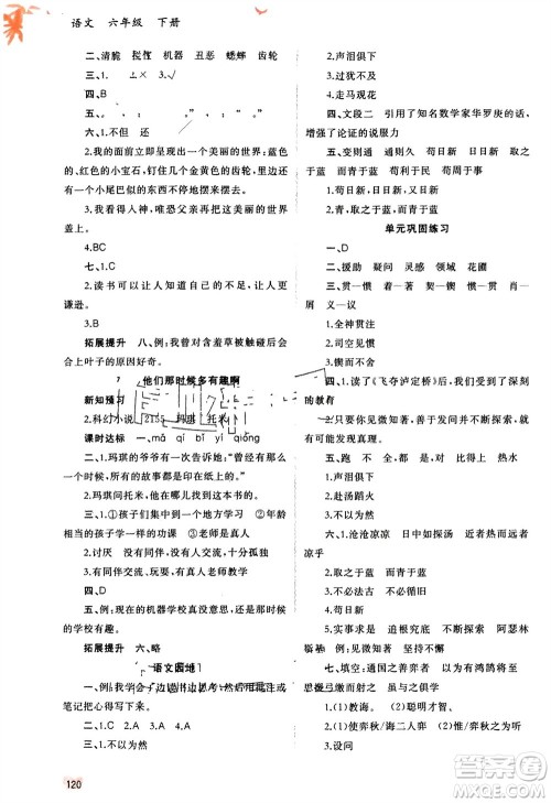 广西师范大学出版社2024年春新课程学习与测评同步学习六年级语文下册人教版参考答案