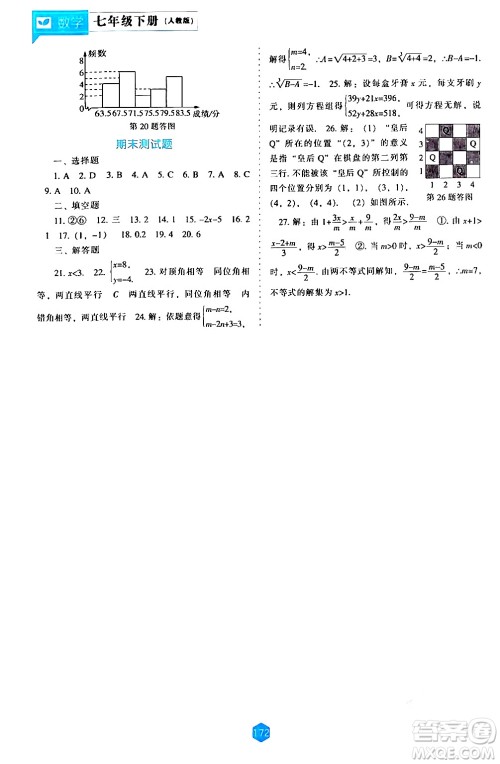 辽海出版社2024年春新课程数学能力培养七年级数学下册人教版答案