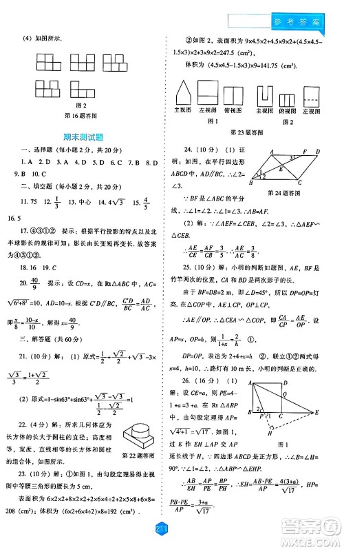 辽海出版社2024年春新课程数学能力培养九年级数学下册人教版答案 辽海出版社2024年春新课程数学能力培养九年级数学下册人教版答案