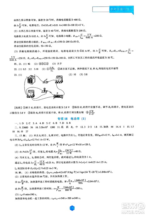 辽海出版社2024年春新课程物理能力培养九年级物理下册人教版答案