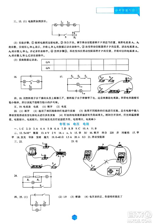 辽海出版社2024年春新课程物理能力培养九年级物理下册人教版答案