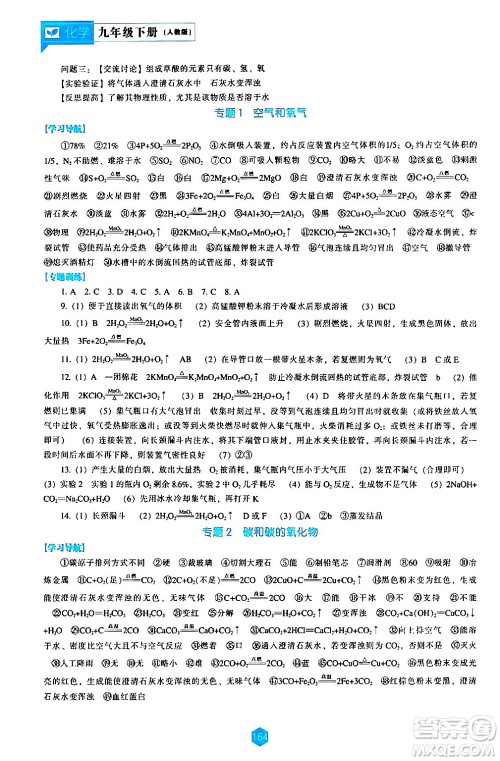 辽海出版社2024年春新课程化学能力培养九年级化学下册人教版答案