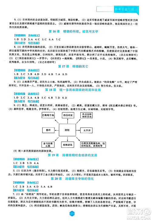 辽海出版社2024年春新课程历史能力培养七年级历史下册人教版答案