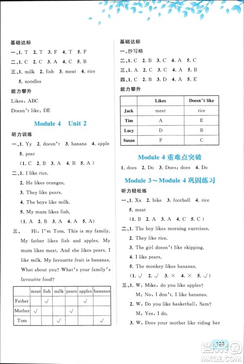 广西师范大学出版社2024年春新课程学习与测评同步学习三年级英语下册外研版参考答案