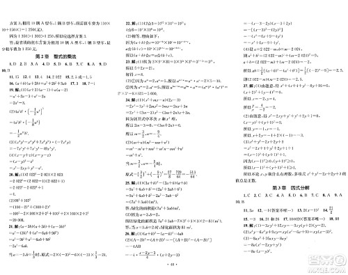 湖南教育出版社2024年春学科素养与能力提升七年级数学下册湘教版答案