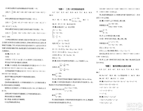 湖南教育出版社2024年春学科素养与能力提升七年级数学下册湘教版答案