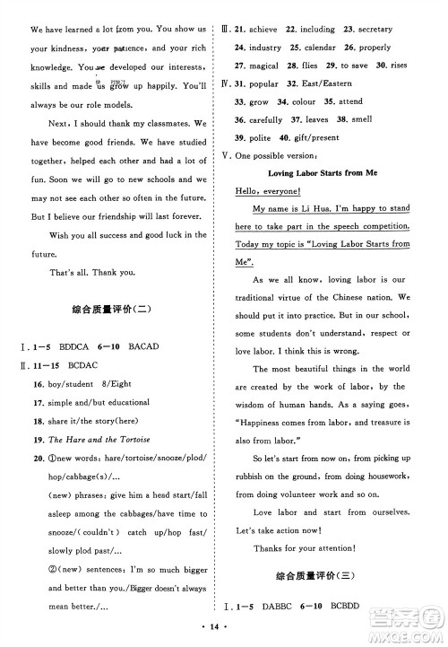 山东教育出版社2024年春初中同步练习册分层卷九年级英语下册外研版参考答案