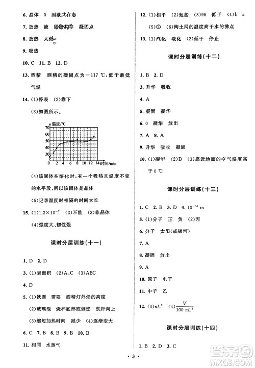 山东教育出版社2024年春初中同步练习册分层卷九年级物理下册五四制鲁科版参考答案