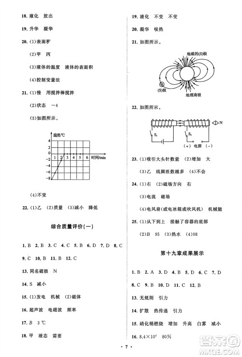 山东教育出版社2024年春初中同步练习册分层卷九年级物理下册五四制鲁科版参考答案