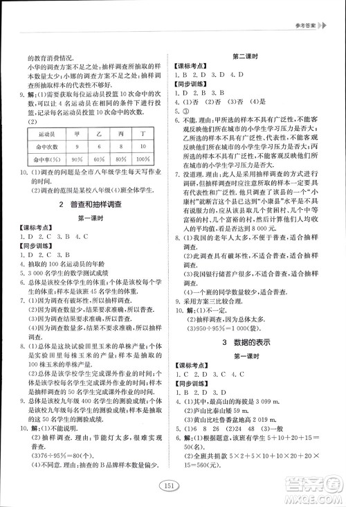 山东科学技术出版社2024年春初中同步练习册六年级数学下册五四制鲁教版参考答案