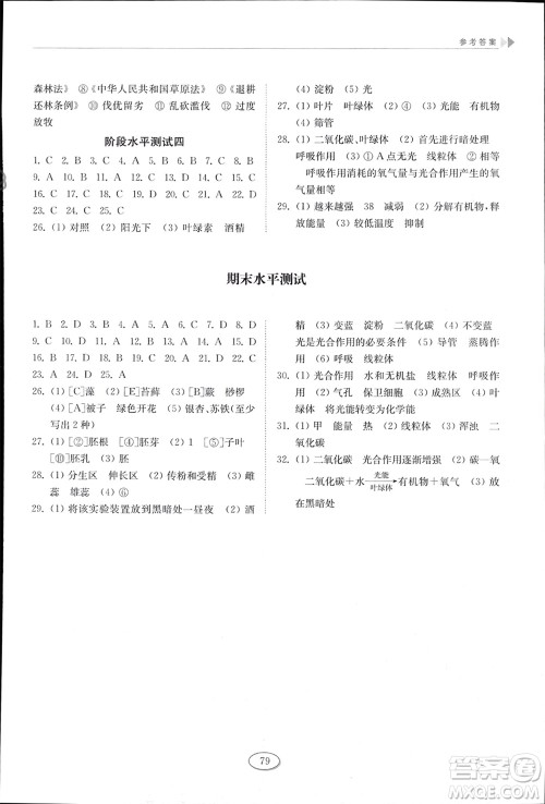 山东科学技术出版社2024年春初中同步练习册六年级生物下册五四制鲁科版参考答案 山东科学技术出版社2024年春初中同步练习册六年级生物下册五四制鲁科版参考答案