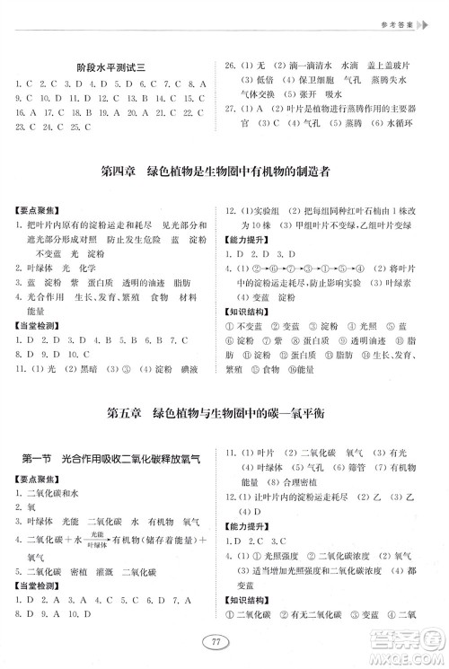 山东科学技术出版社2024年春初中同步练习册六年级生物下册五四制鲁科版参考答案 山东科学技术出版社2024年春初中同步练习册六年级生物下册五四制鲁科版参考答案