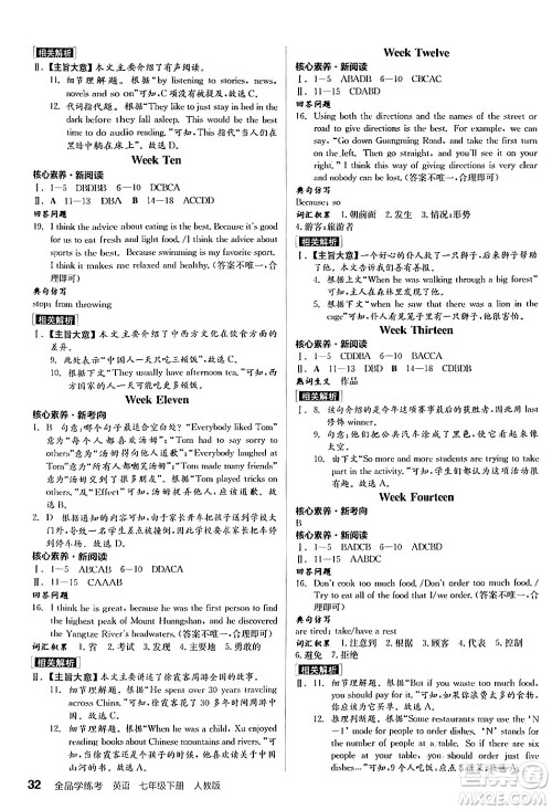 阳光出版社2024年春全品学练考七年级英语下册人教版答案