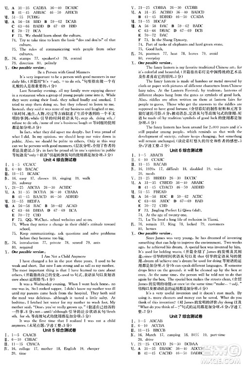 阳光出版社2024年春全品学练考九年级英语下册人教版答案