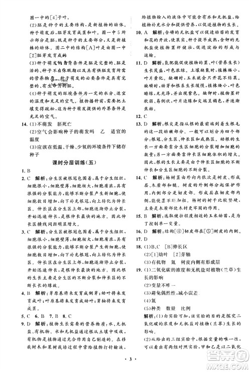 山东教育出版社2024年春初中同步练习册分层卷六年级生物下册五四制鲁科版参考答案