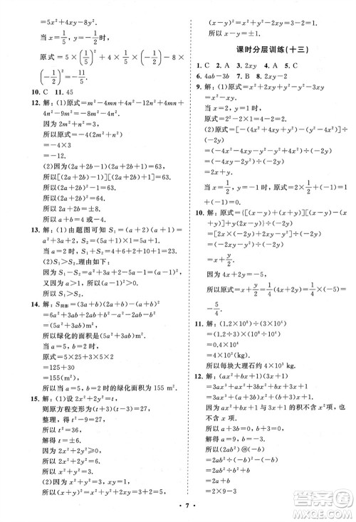 山东教育出版社2024年春初中同步练习册分层卷六年级数学下册五四制鲁教版参考答案