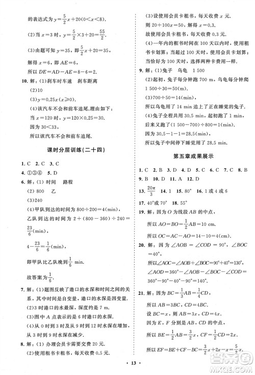 山东教育出版社2024年春初中同步练习册分层卷六年级数学下册五四制鲁教版参考答案